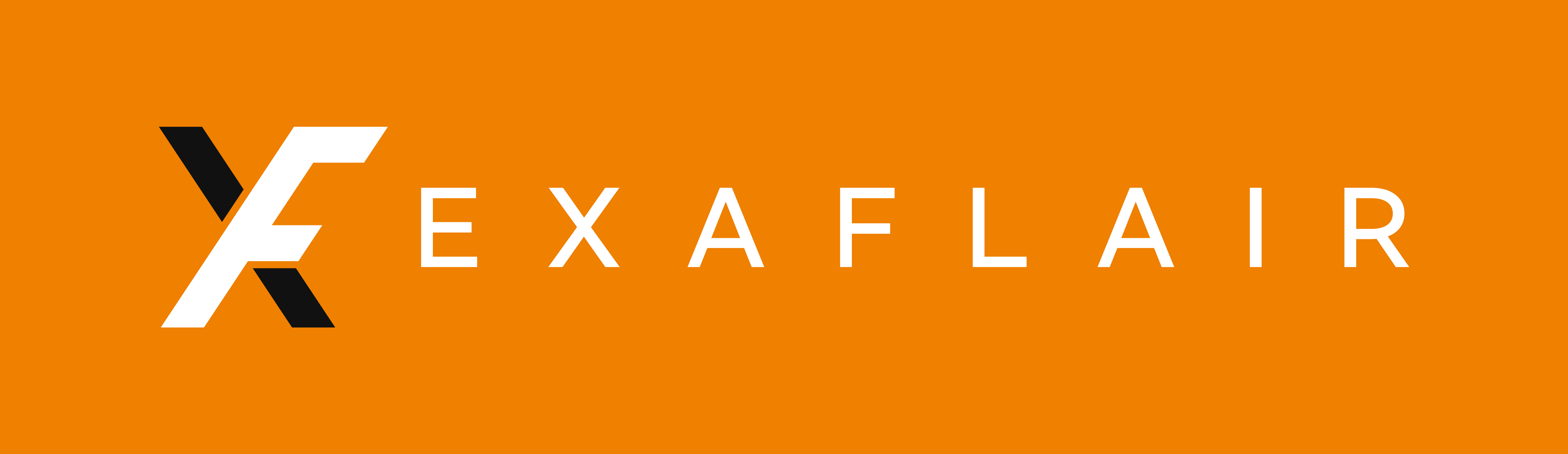 Exaflair horizontal logo on tangerine